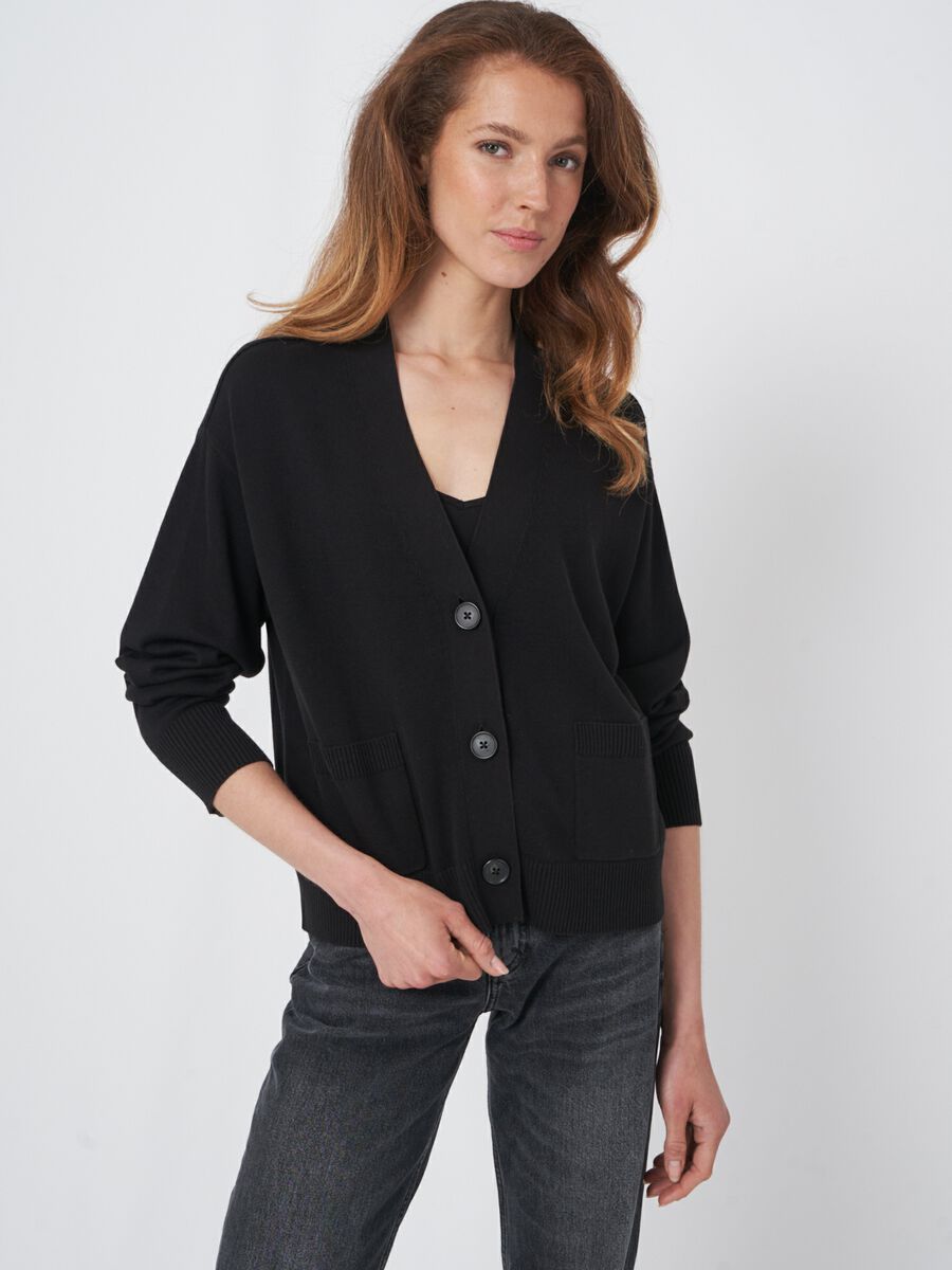 Boxy cotton blend cardigan with oversized buttons image number 0