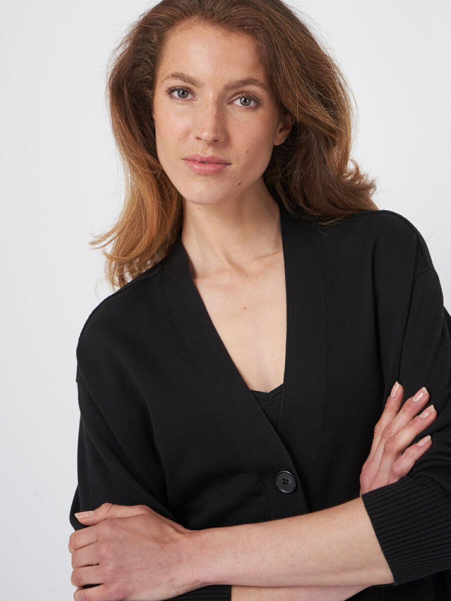 Boxy cotton blend cardigan with oversized buttons image number 2