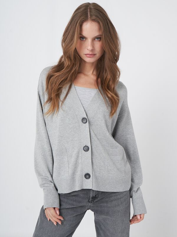 Boxy vest met oversized knopen van katoenmelange image number 0