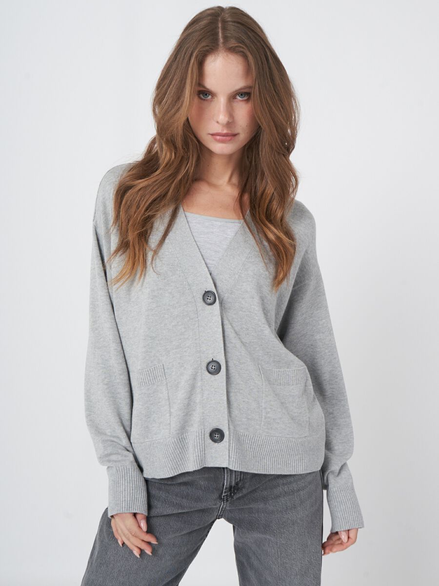 Boxy cotton blend cardigan with oversized buttons image number 0