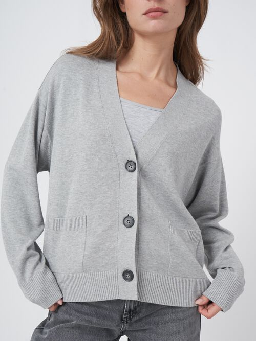 Boxy vest met oversized knopen van katoenmelange