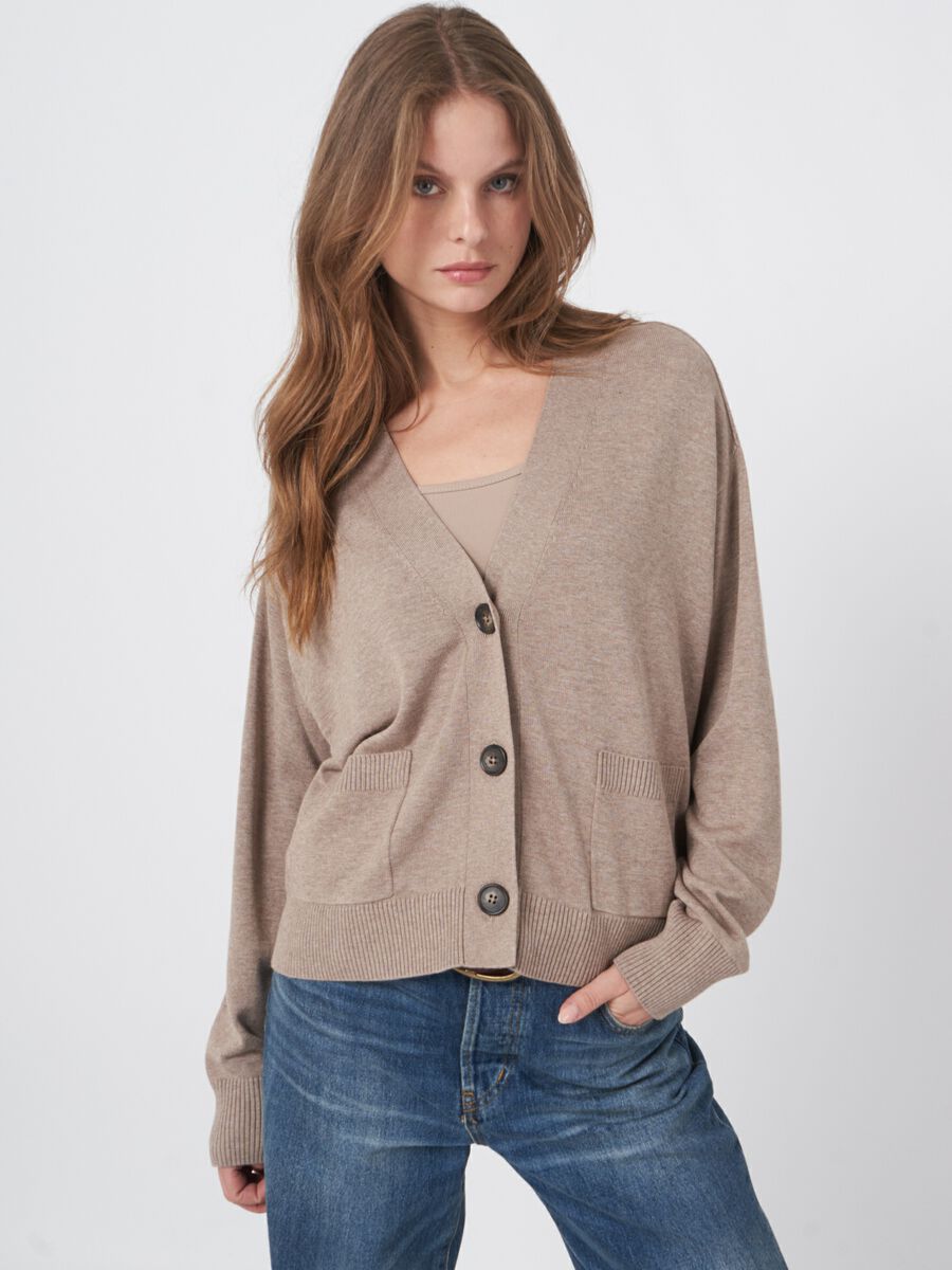 Boxy cotton blend cardigan with oversized buttons image number 0