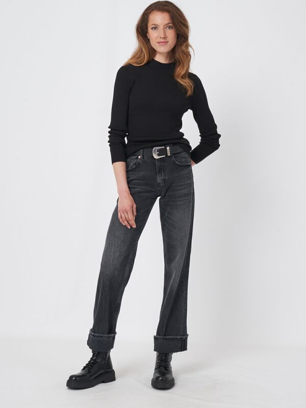 Fijn ribgebreide coltrui van katoenmelange image number 3