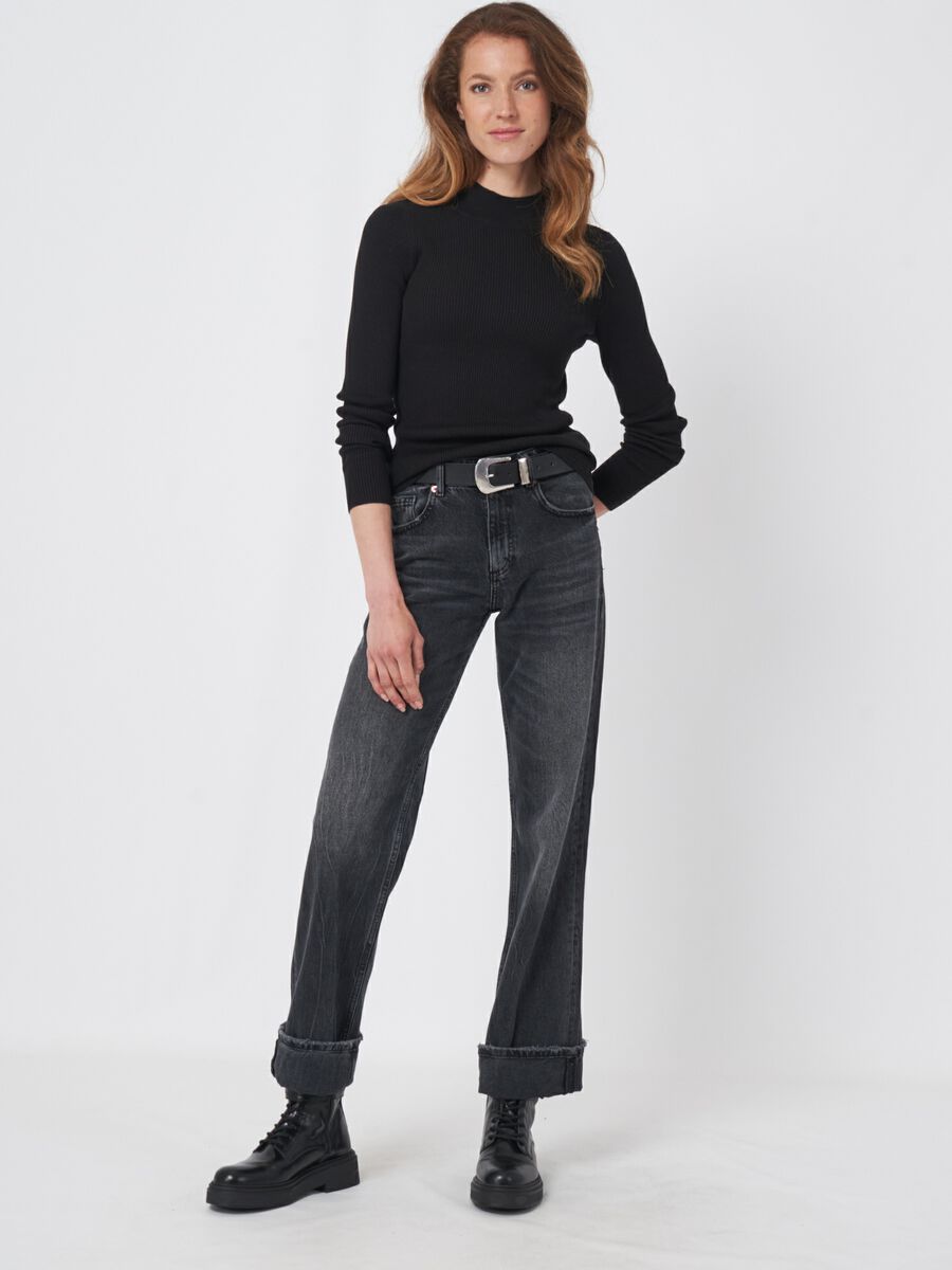 Fein gerippter Rollkragen-Pullover aus Baumwollmischung image number 3