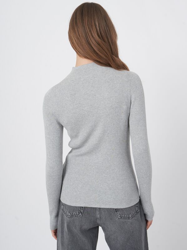 Cotton blend fine rib knit turtleneck sweater image number 4