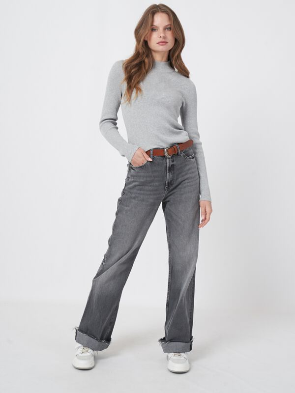 Cotton blend fine rib knit turtleneck sweater image number 2