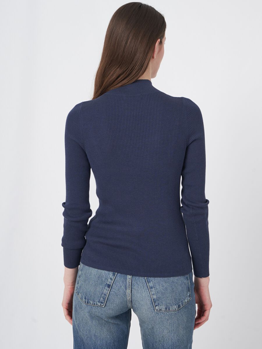 Cotton blend fine rib knit turtleneck sweater image number 4