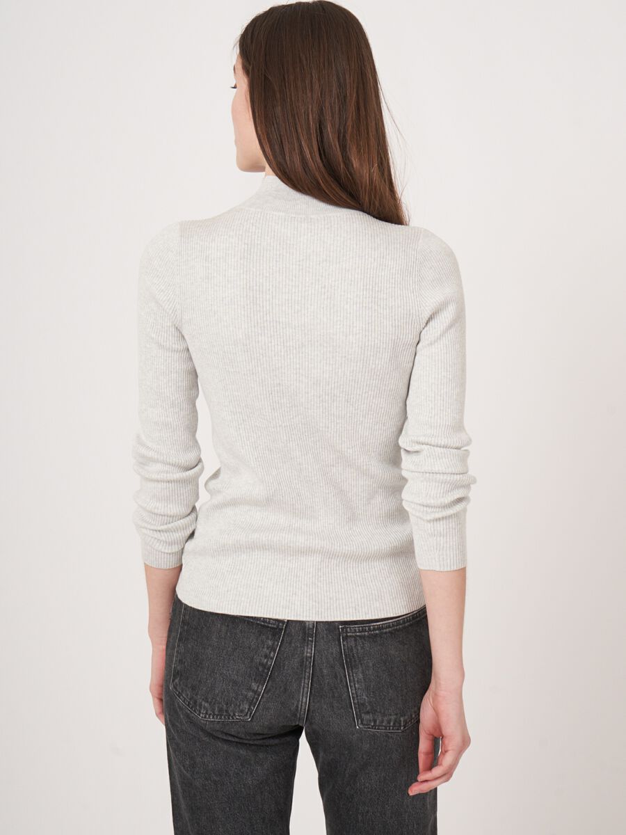 Cotton blend fine rib knit turtleneck sweater image number 4