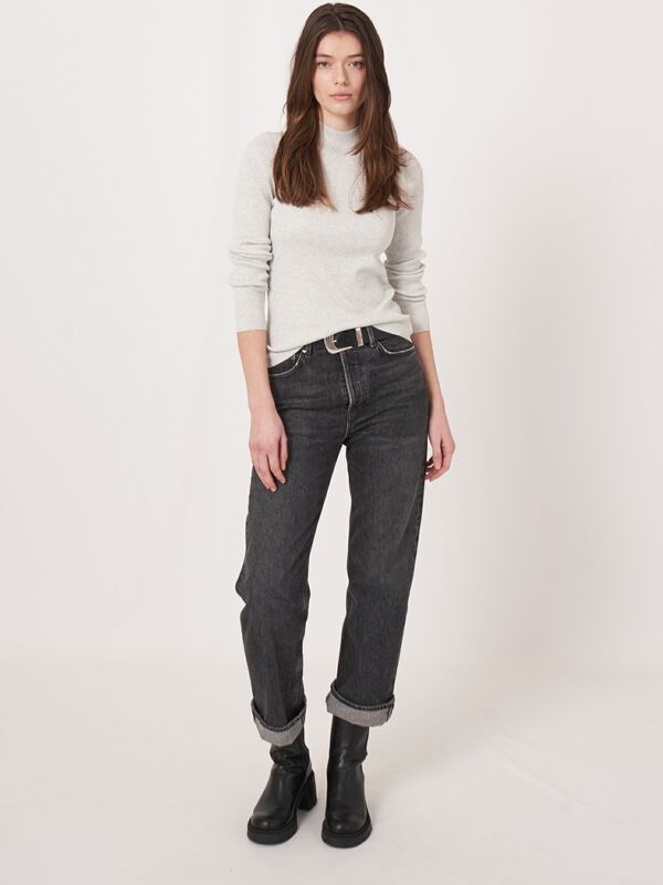 Fijn ribgebreide coltrui van katoenmelange image number 2