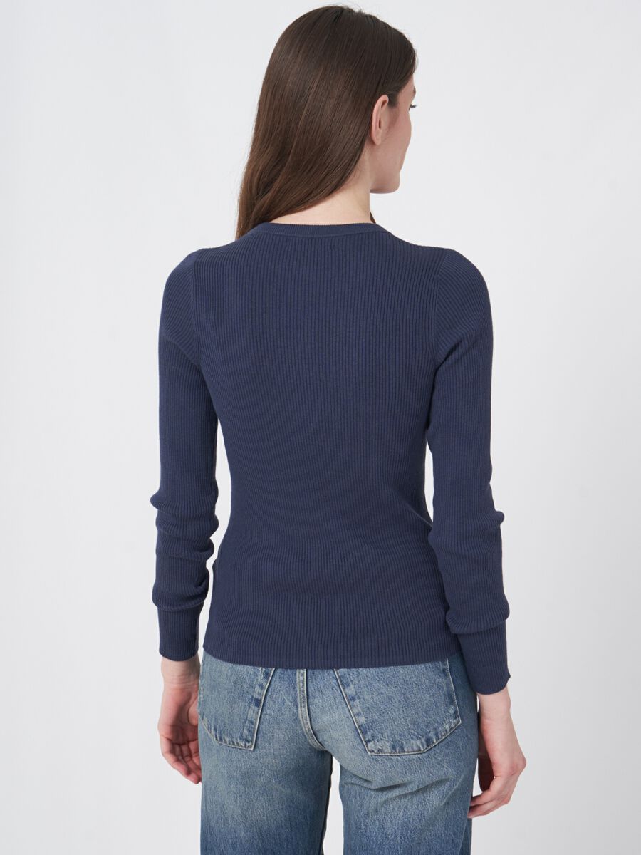 Cotton blend fine rib knit round necksweater image number 4