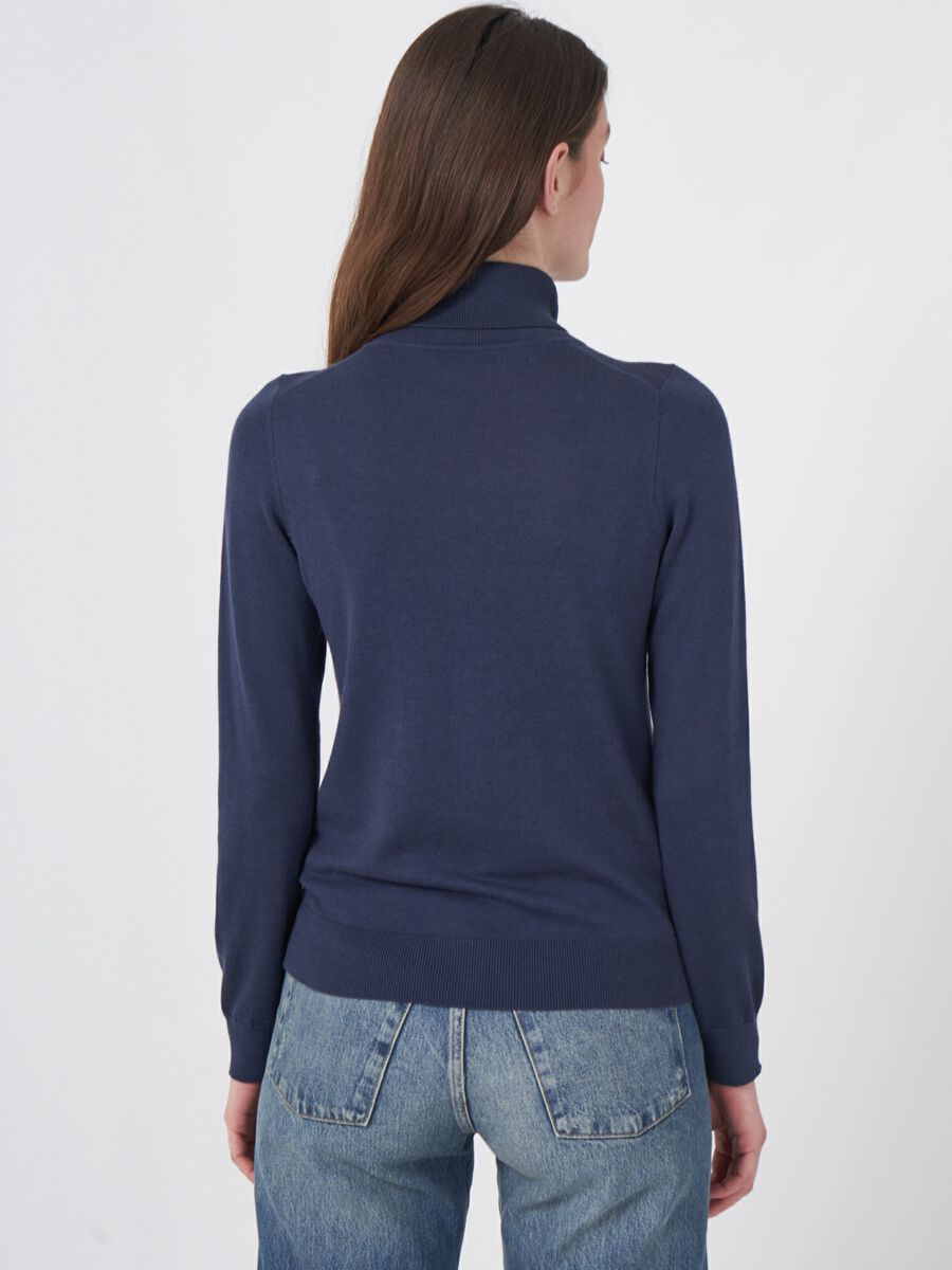 Cotton blend fine knit turtleneck sweater image number 4