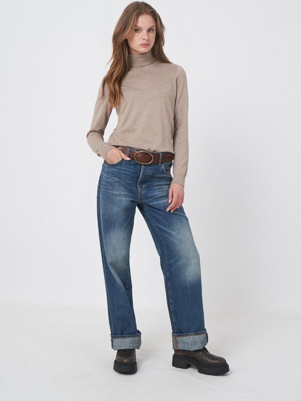 Cotton blend fine knit turtleneck sweater image number 5