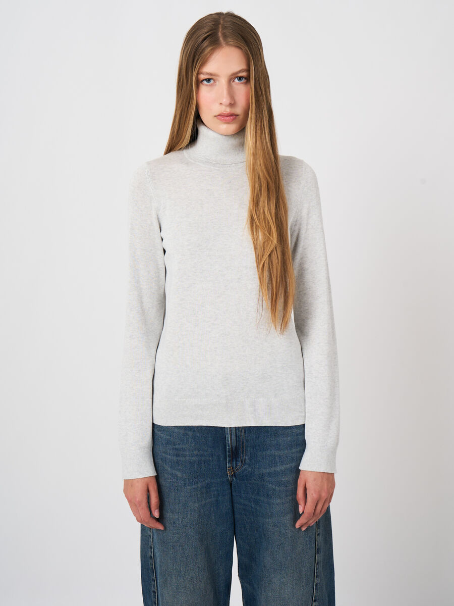Fein gestrickter Rollkragen-Pullover aus Baumwollmischung image number 0