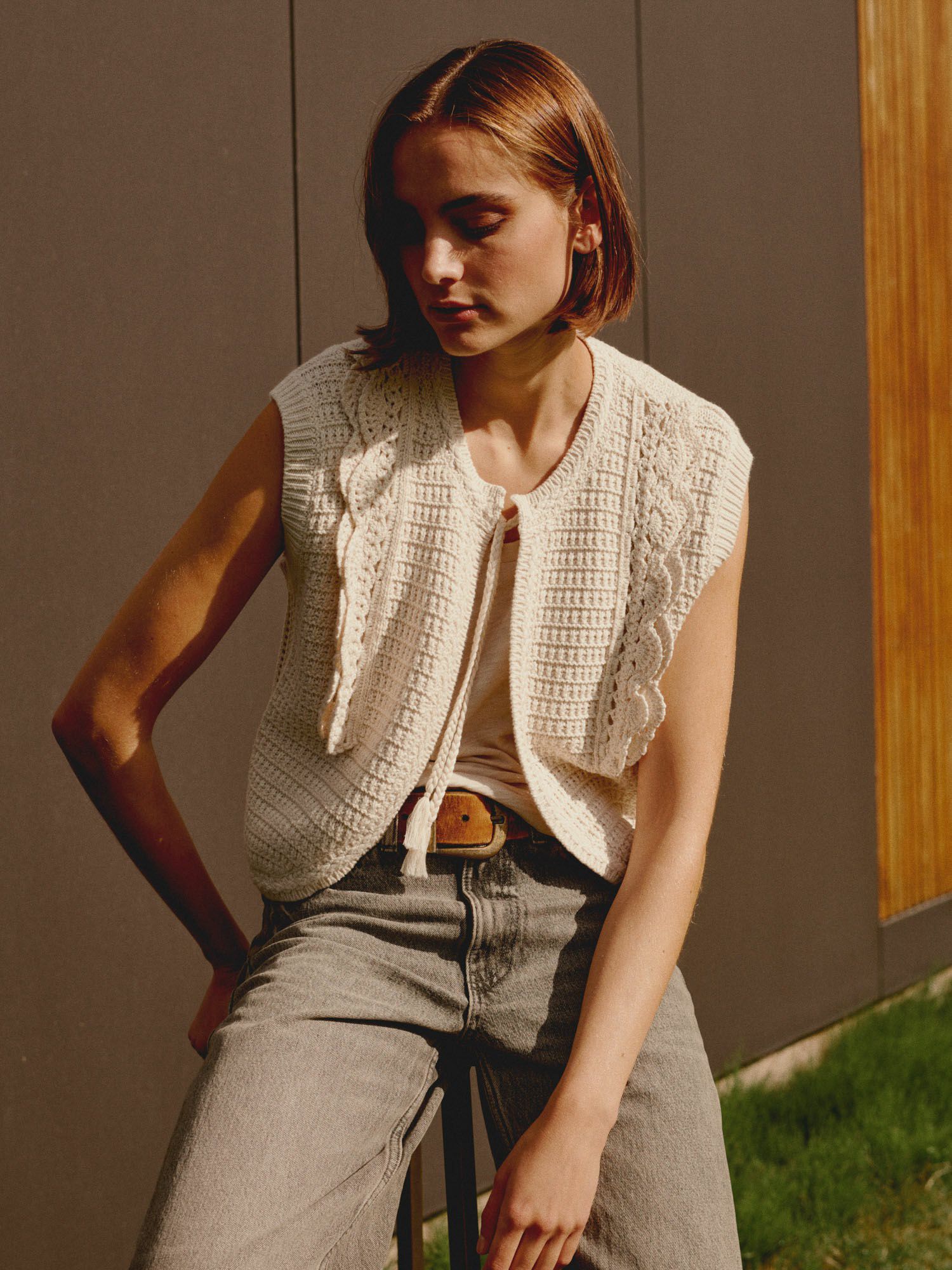 トップス unfil french linen knit vest 4 Namu Shop - Unfil French Linen Ribbed Knit Vest - Natural