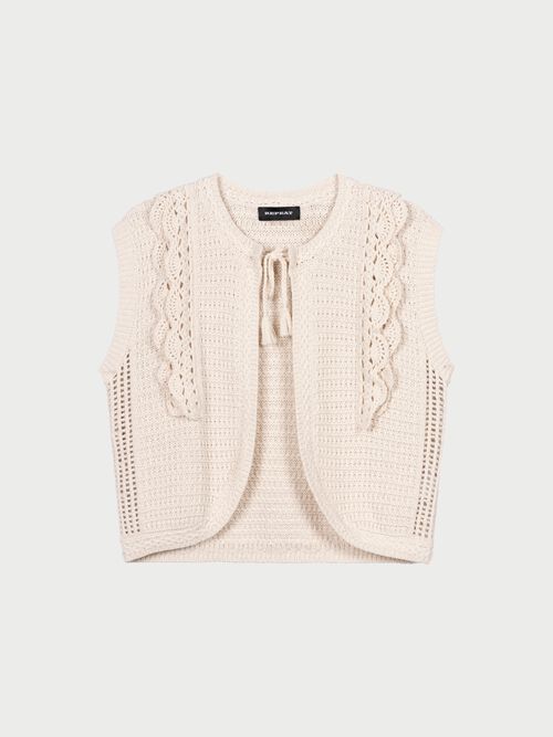 Cotton vest with ruffles and tie