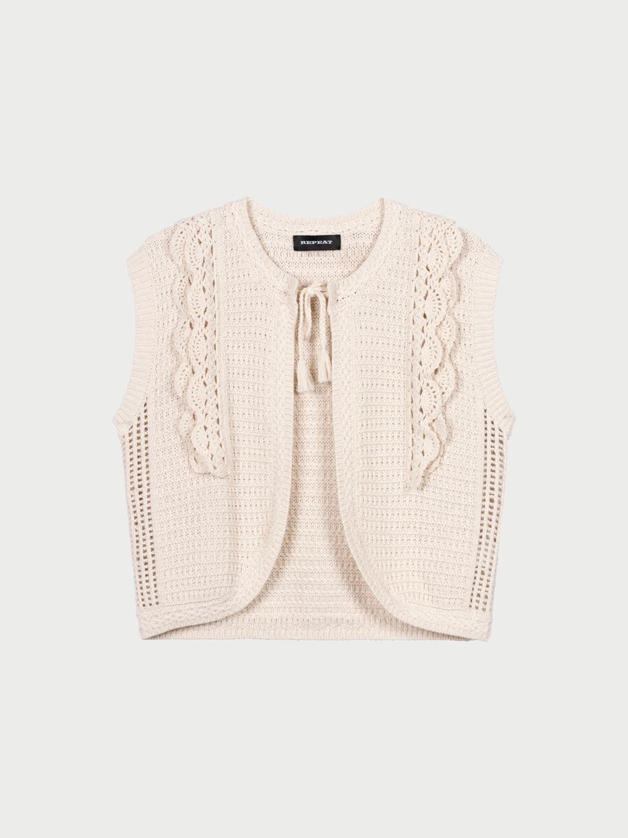 Katoenen gilet met ruches en strik image number 2