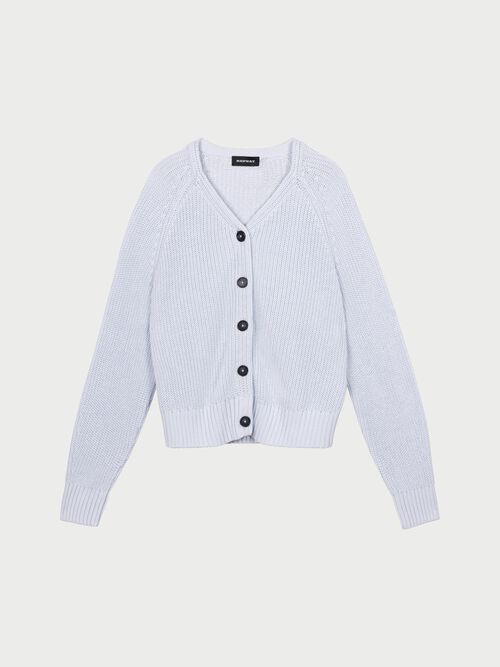 Chunky rib knit cotton V-neck cardigan