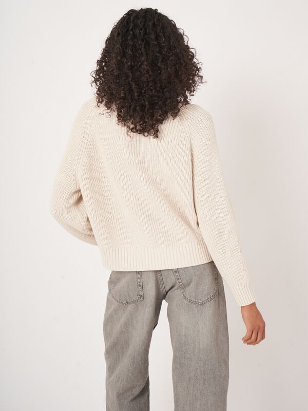 Chunky rib knit cotton V-neck sweater image number 6