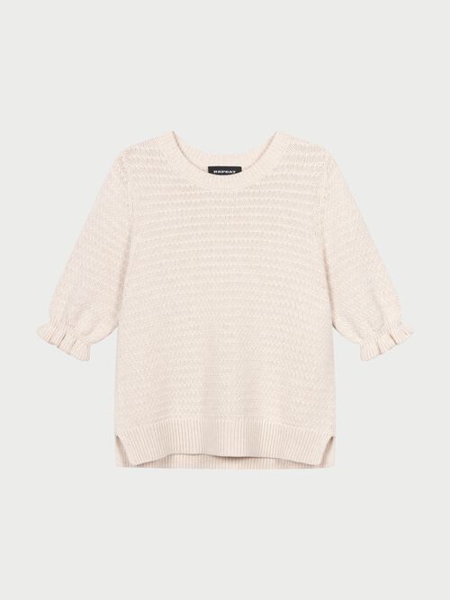 Short sleeve cotton textured knit sweater