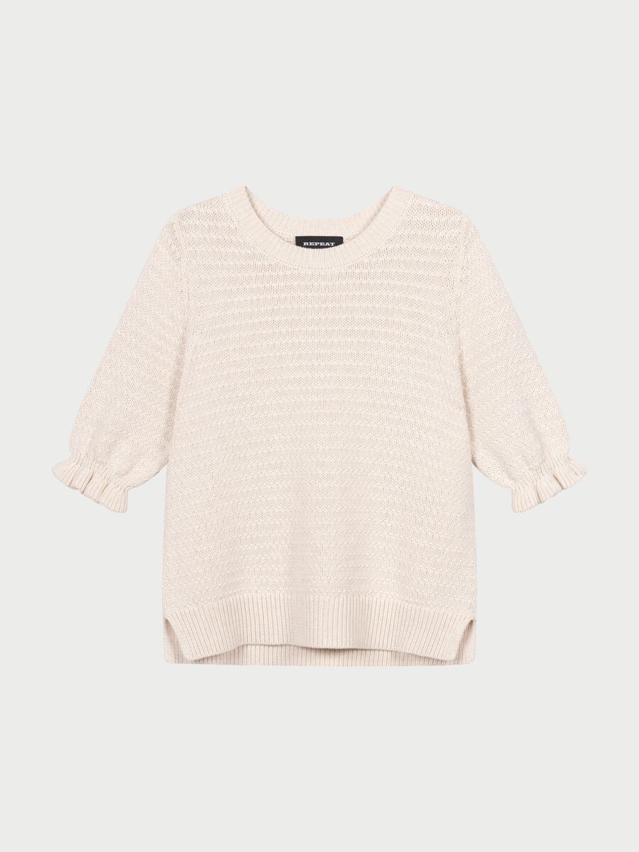 Short sleeve cotton textured knit sweater image number 2