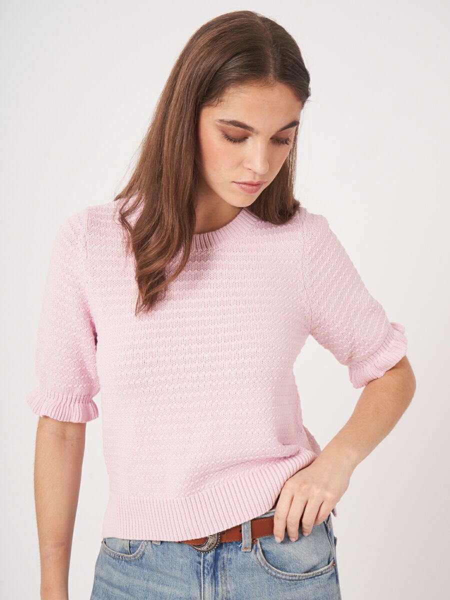 Pull en coton texturé à manches courtes image number 0