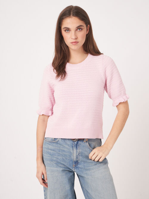 Pull en coton textur&eacute; &agrave; manches courtes