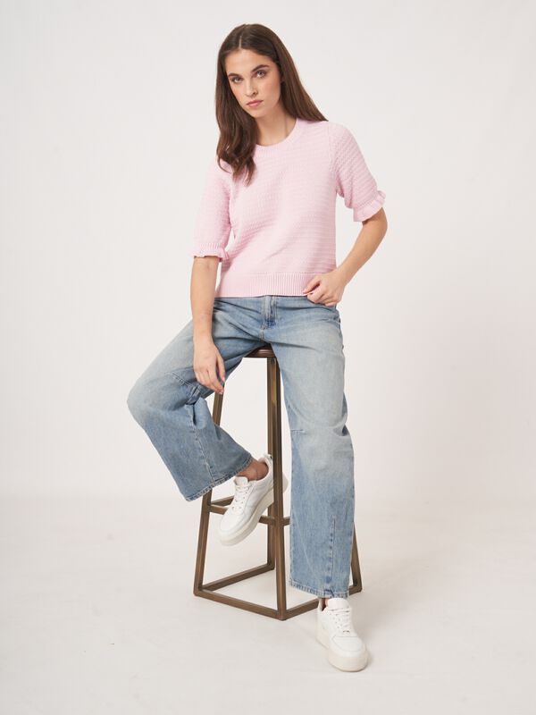 Gebreid katoenen truitje met korte mouw image number 4