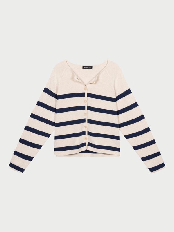 Gestreifte doppeltgestrickte Baumwoll-Strickjacke image number 0