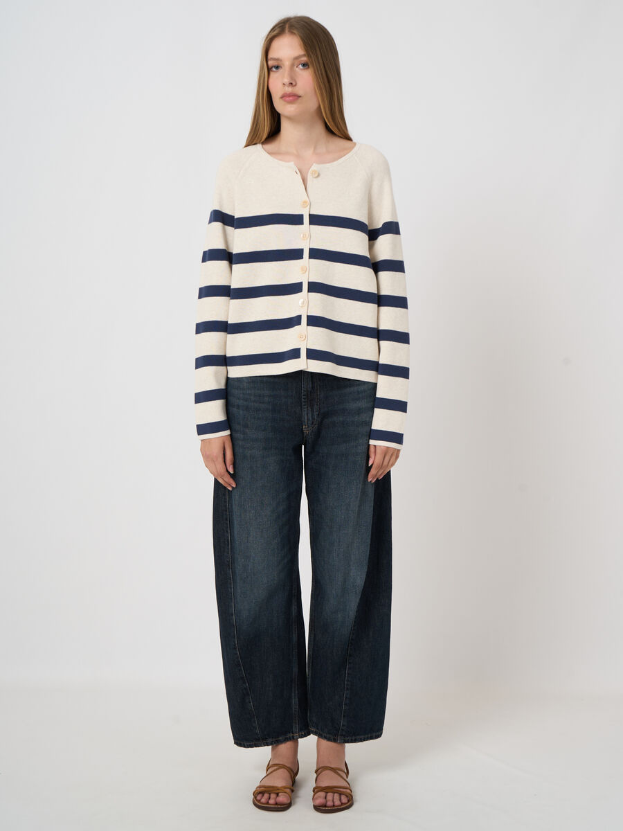 Cardigan ray&eacute; en double tricot de coton image number 0