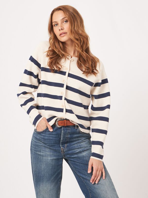 Gestreifte doppeltgestrickte Baumwoll-Strickjacke image number 1