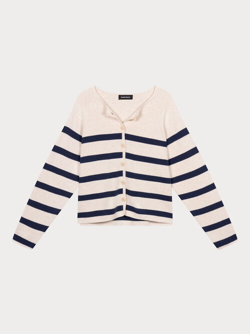 Cotton double knit striped cardigan