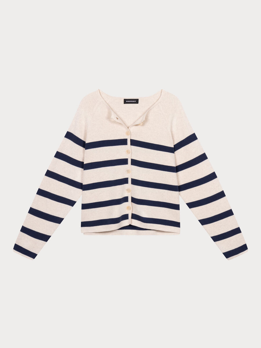 Cardigan ray&eacute; en double tricot de coton image number 1