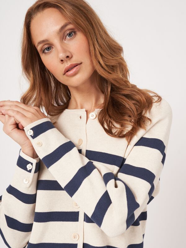 Gestreifte doppeltgestrickte Baumwoll-Strickjacke image number 2
