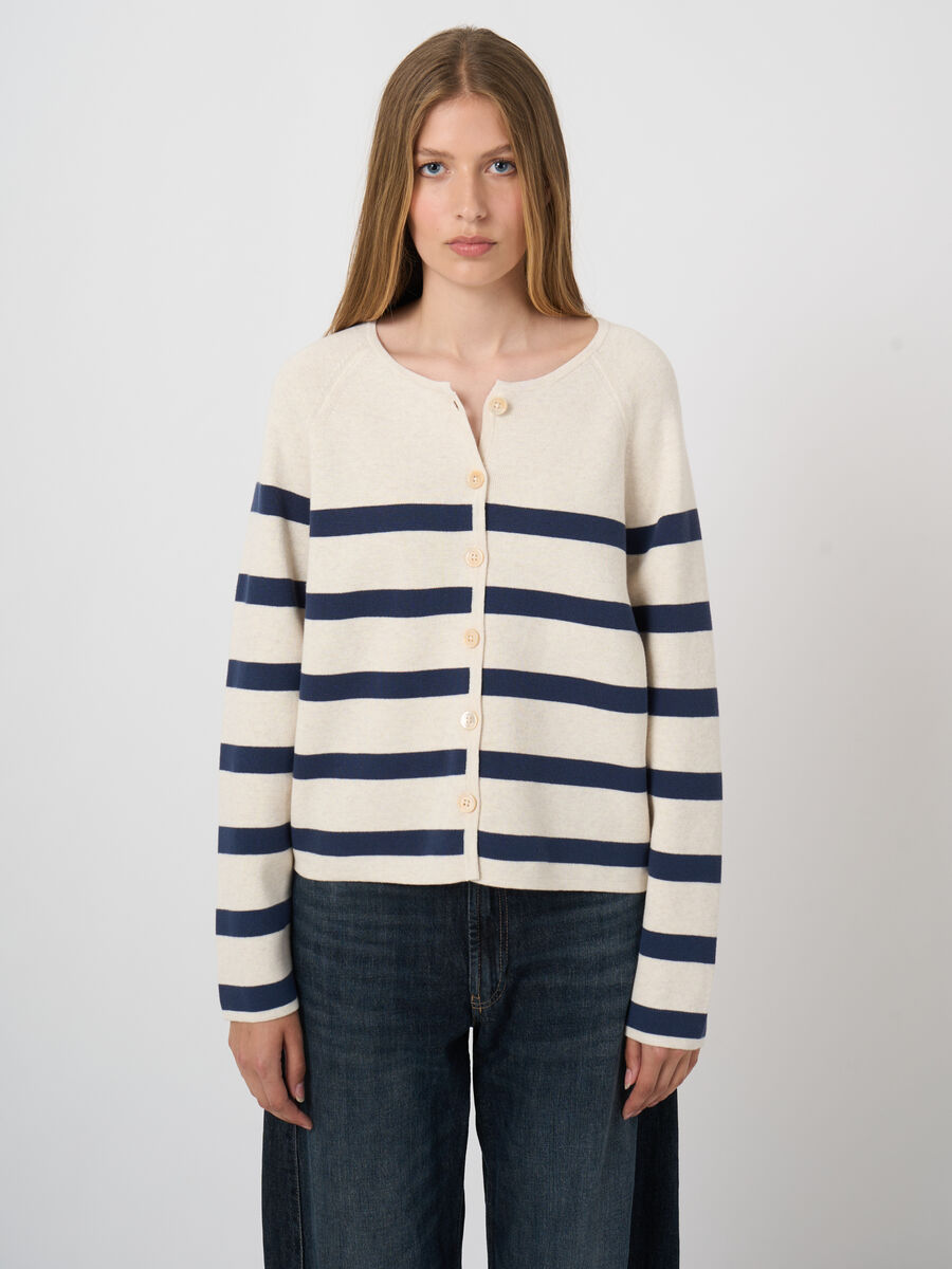 Cardigan ray&eacute; en double tricot de coton image number 2