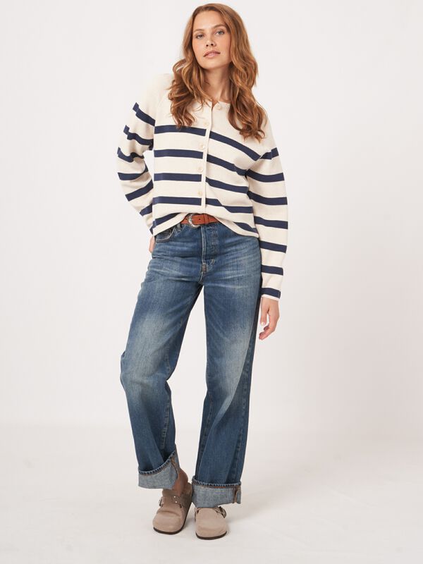 Gestreifte doppeltgestrickte Baumwoll-Strickjacke image number 5