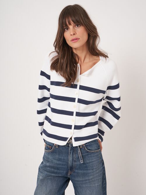 Cardigan ray&eacute; en double tricot de coton