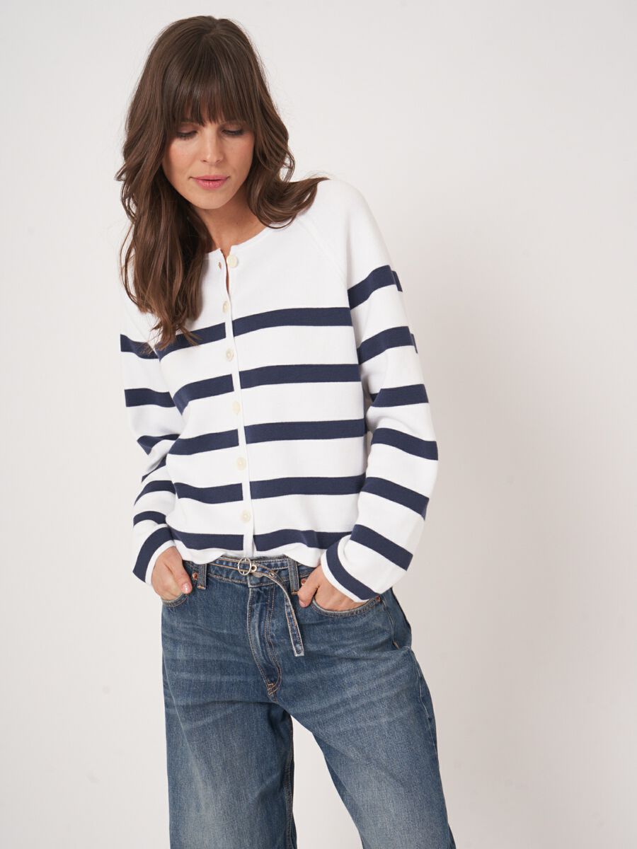 Cardigan ray&eacute; en double tricot de coton image number 1