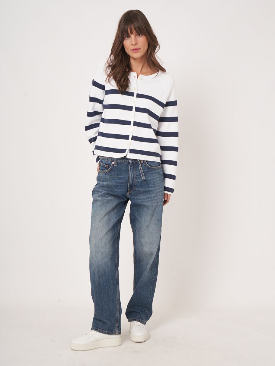 Cardigan ray&eacute; en double tricot de coton image number 5