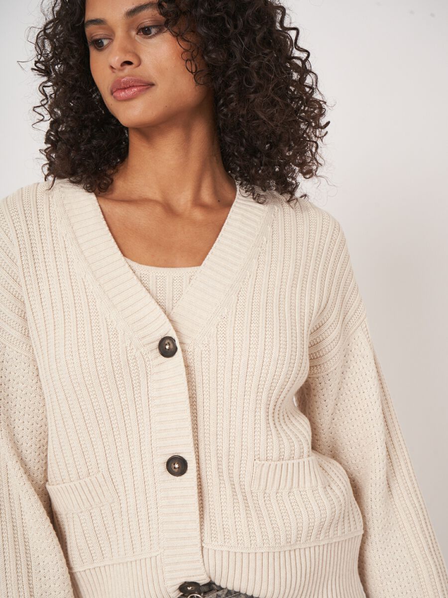 Cardigan en tricot pur coton avec différentes textures image number 1