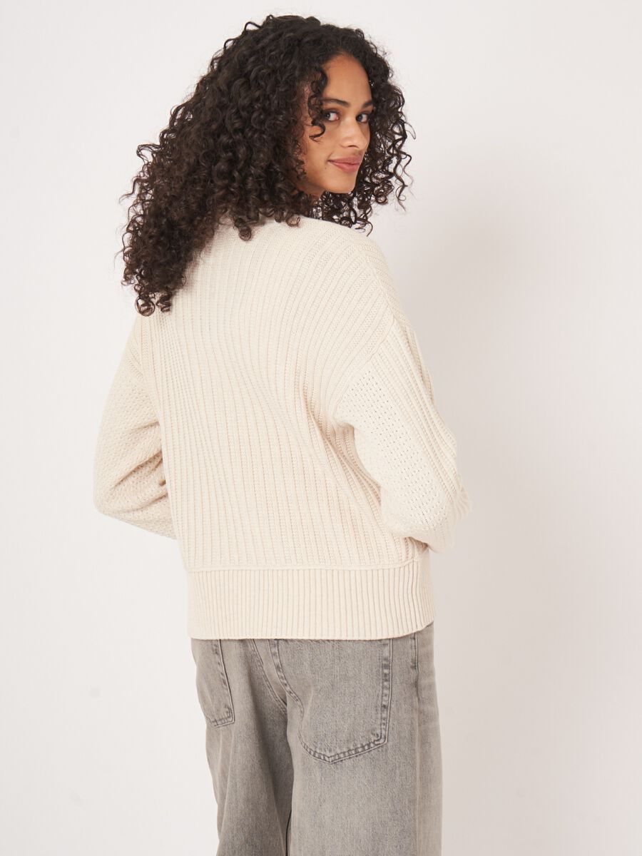 Cardigan en tricot pur coton avec différentes textures image number 2