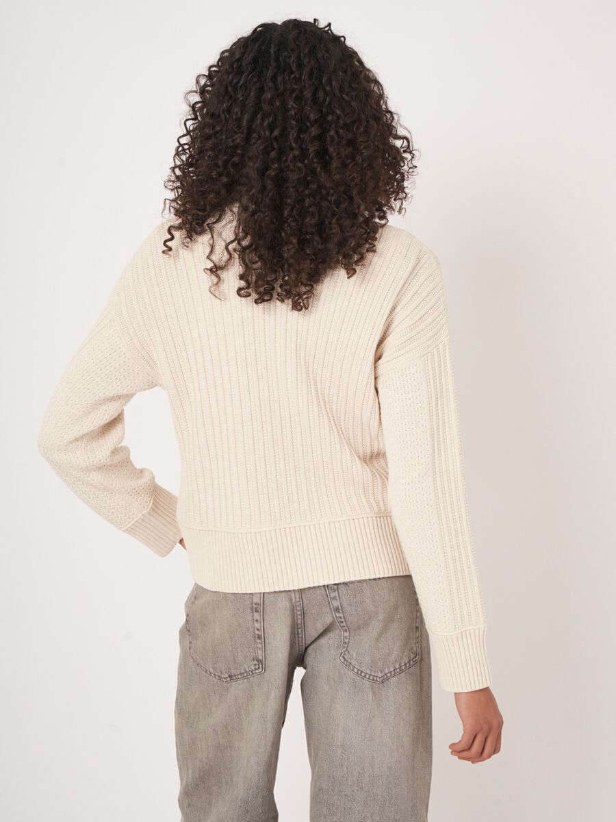 Cardigan en tricot pur coton avec différentes textures image number 3
