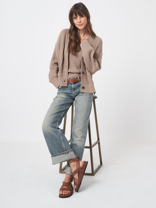 Katoenen cardigan met verschillende gebreide texturen