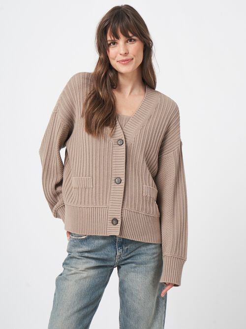 Pure cotton knit cardigan with different textures