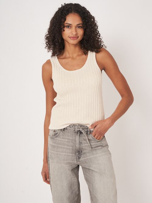 Cotton knit textured tank top