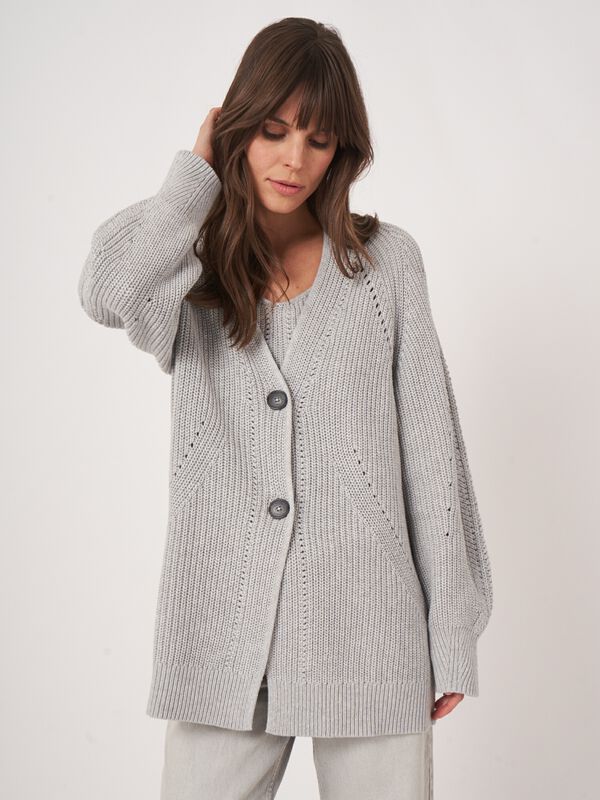 Mittellanger Grobstrick-Cardigan aus Baumwolle image number 0