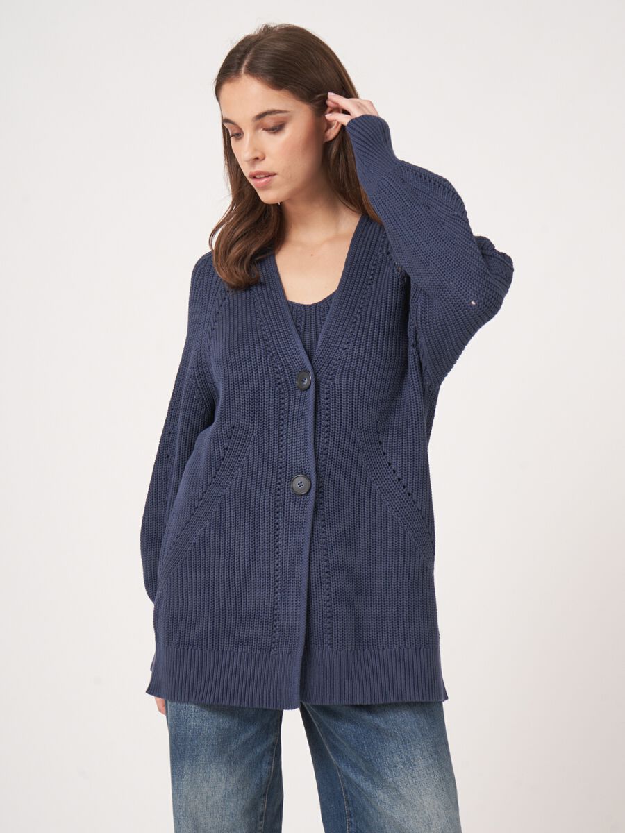 Chunky cotton rib knit mid-length cardigan image number 0