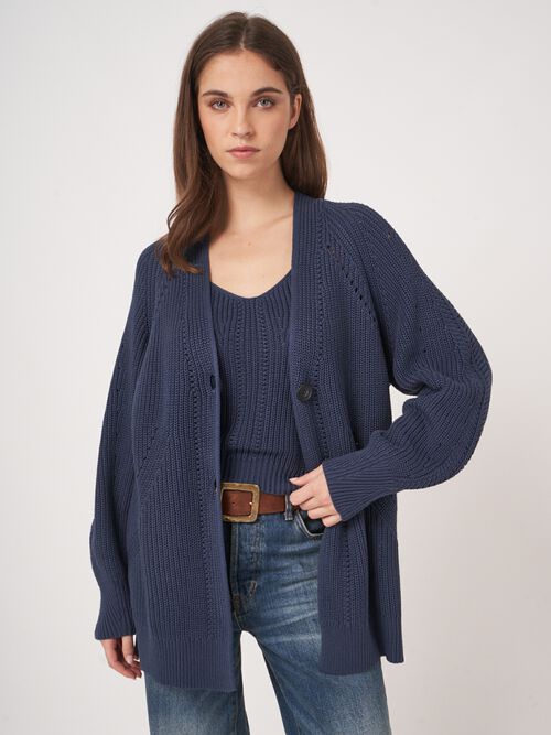 Cardigan mi-long en coton épais à côtes