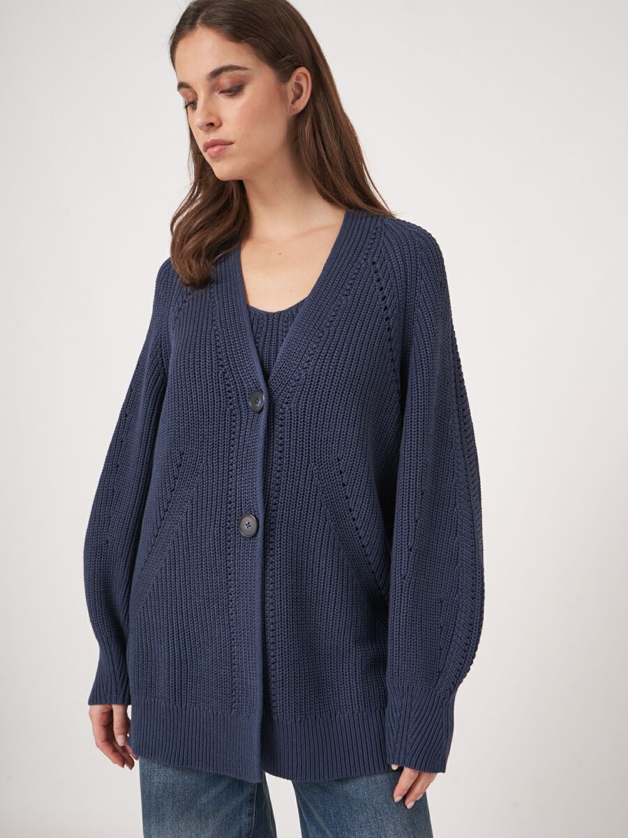 Chunky cotton rib knit mid-length cardigan image number 2