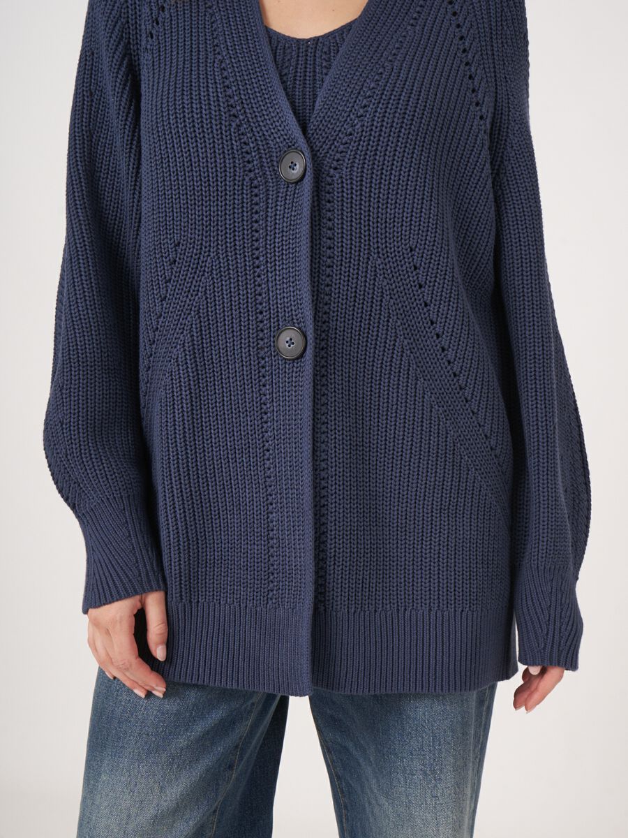 Chunky cotton rib knit mid-length cardigan image number 3