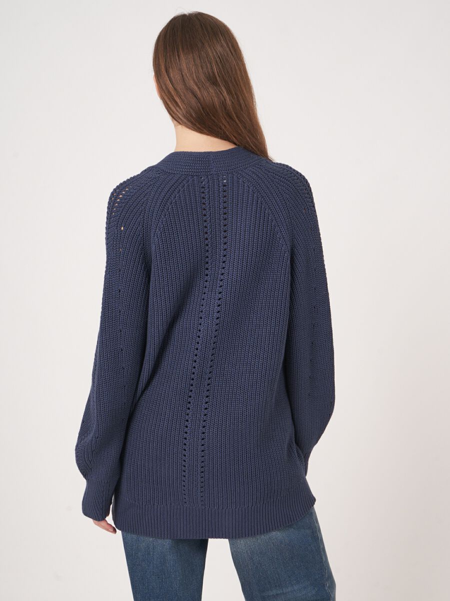 Chunky cotton rib knit mid-length cardigan image number 5